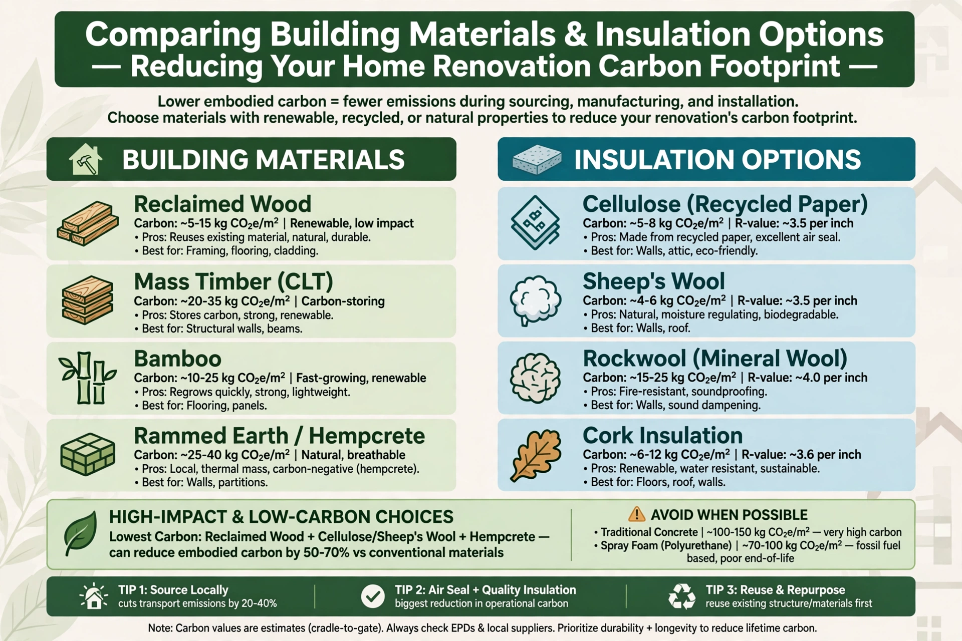 Home Renovation Carbon Footprint Comparisons That Evaluate Reuse Insulation and Material Replacement Decisions